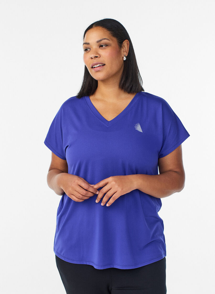 L&oslash;s tr&aelig;nings t-shirt med v-hals, Lilla, Model image number 0