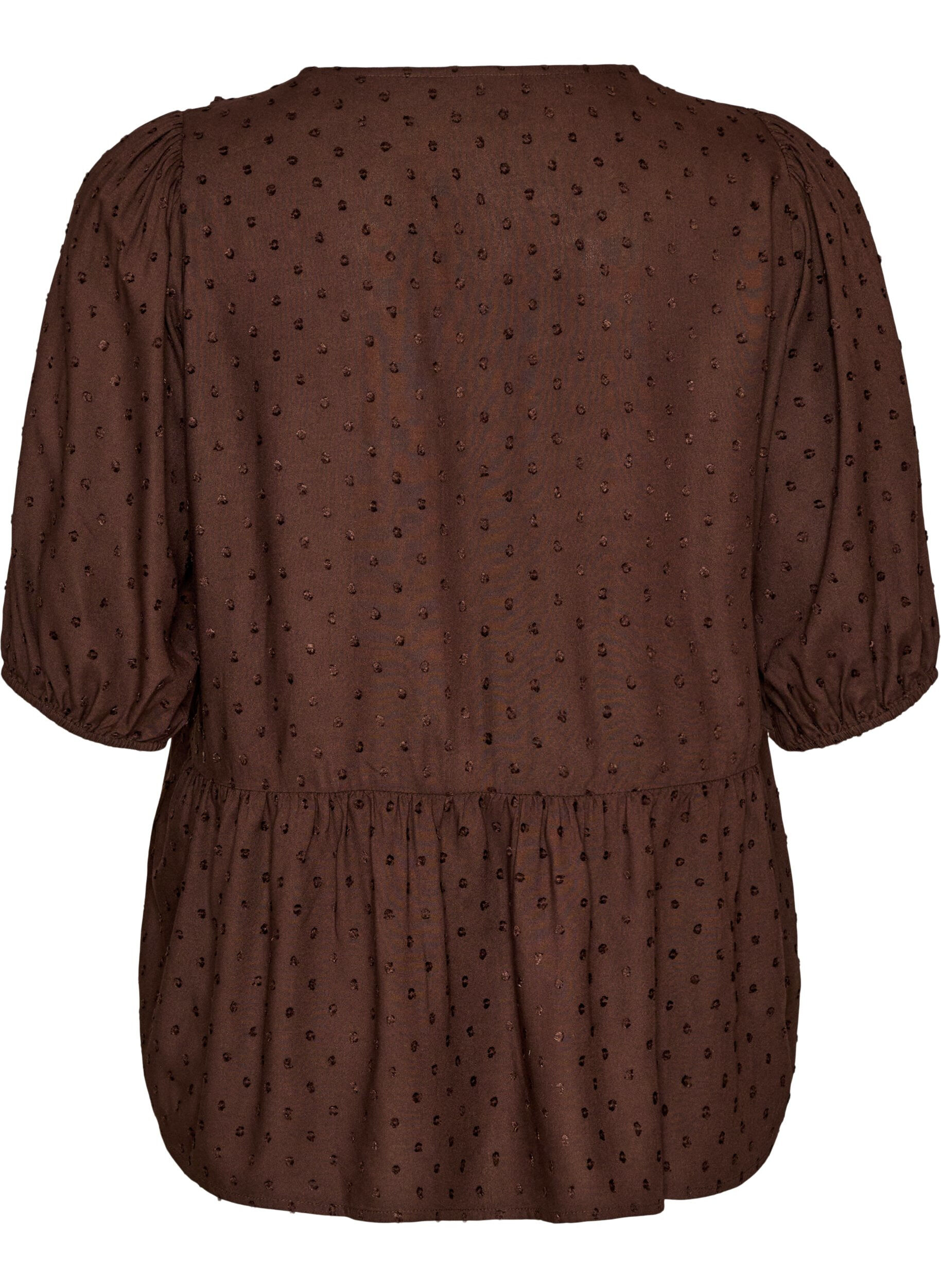 ZizziBluse i viskose med prikket struktur og V-udsk&aelig;ring, Brun, Packshot image number 1