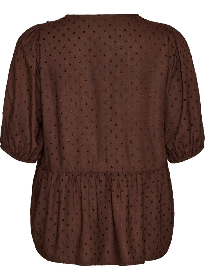 Bluse i viskose med prikket struktur og V-udsk&aelig;ring, Brun, Packshot image number 1
