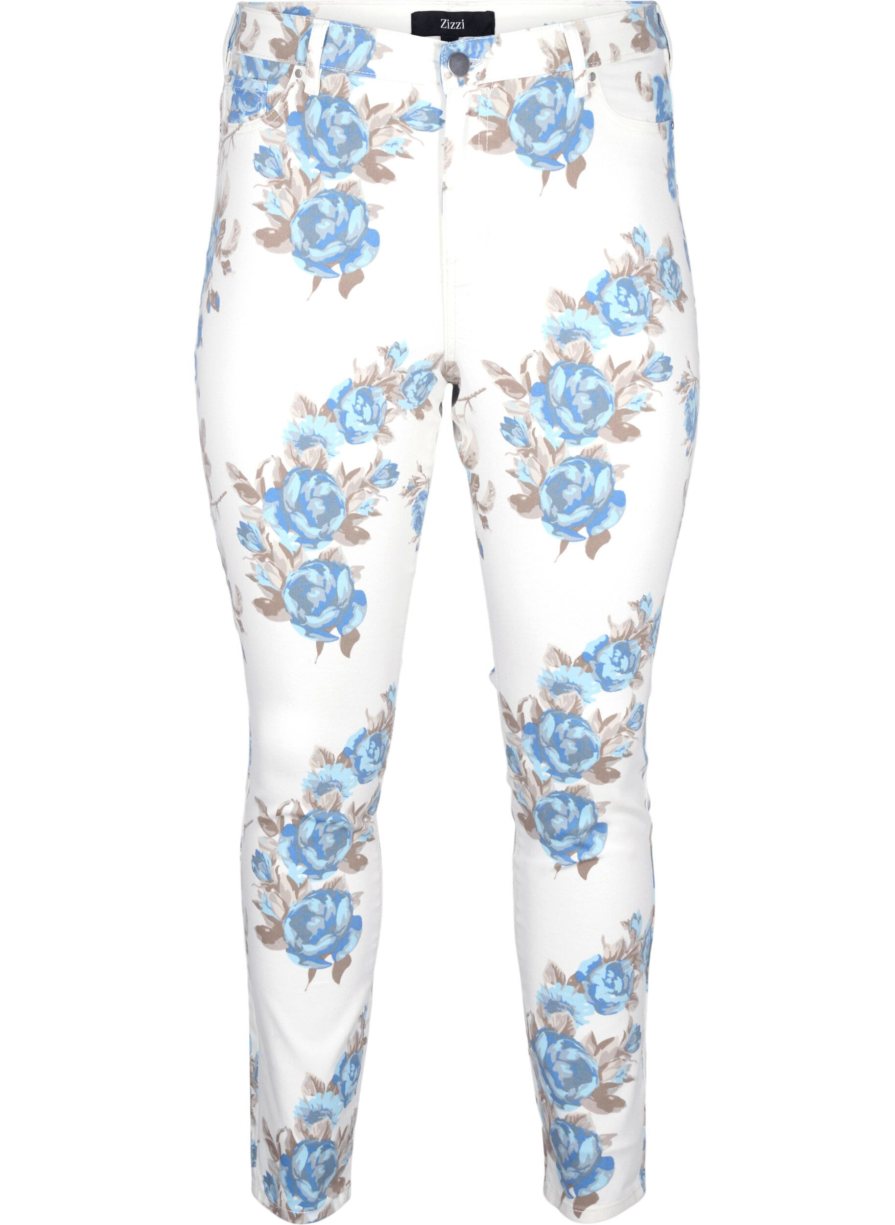 Zizzi Super slim Amy jeans med blomsterprint, Hvid, Packshot image number 0