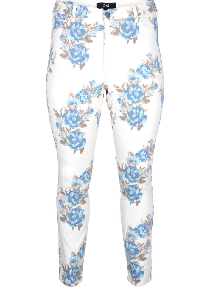 Super slim Amy jeans med blomsterprint, Hvid, Packshot image number 0