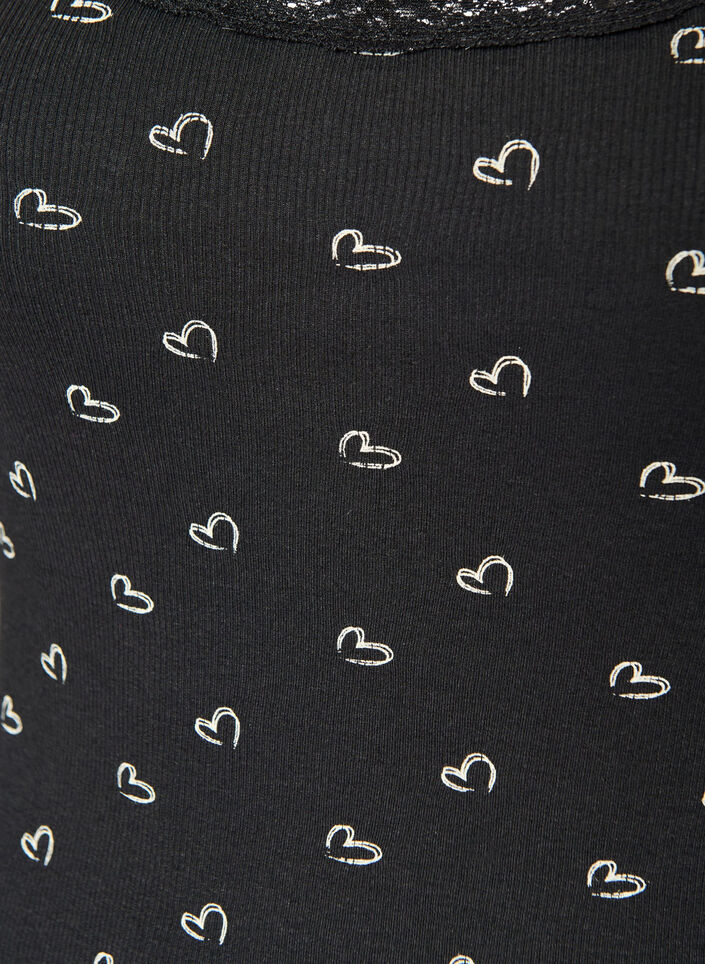 Top med print og blondekant, Sort, Packshot image number 2