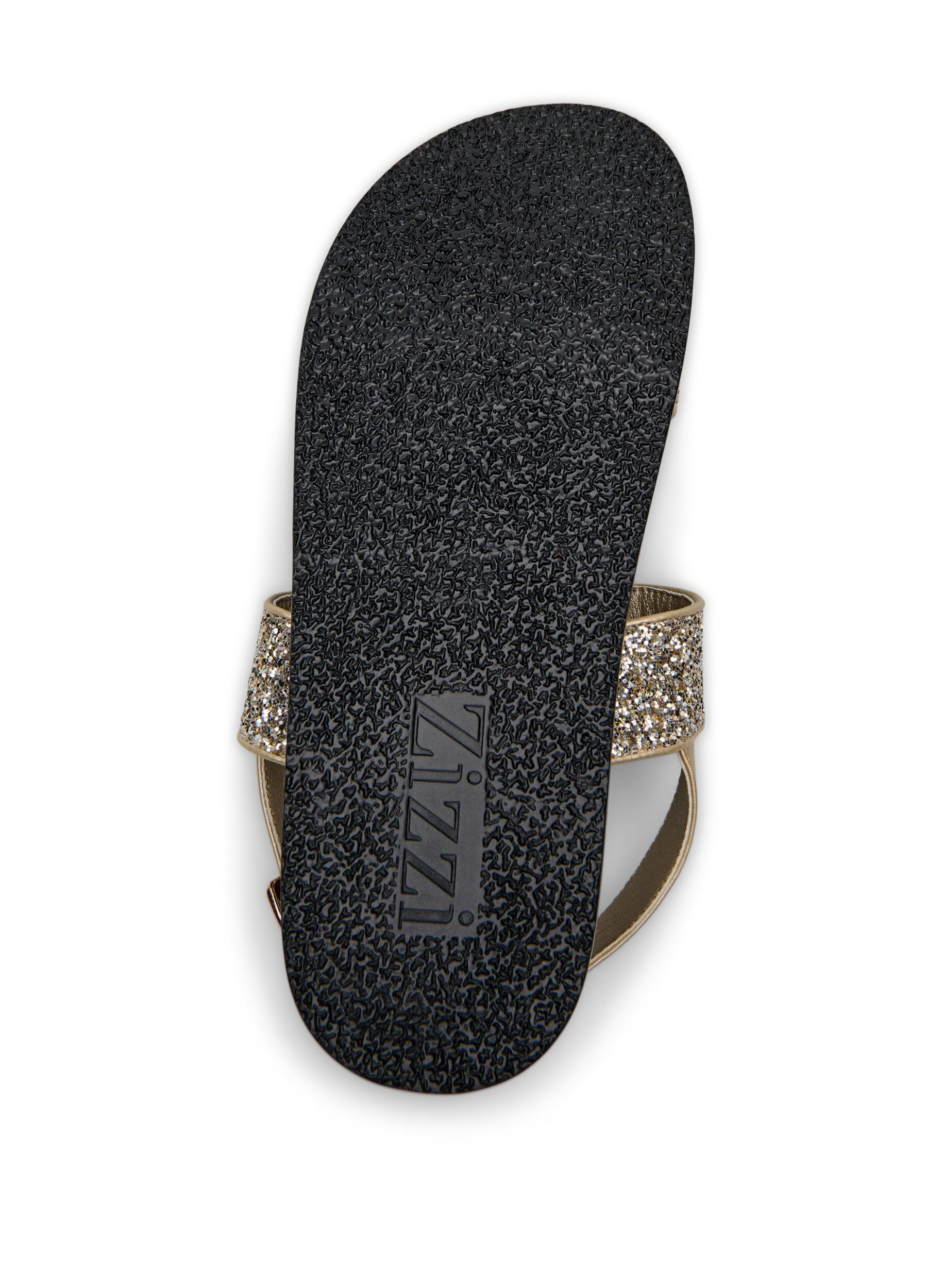 Zizzi Wide fit - Glitter sandal med velcrolukning, Guld, Packshot image number 4