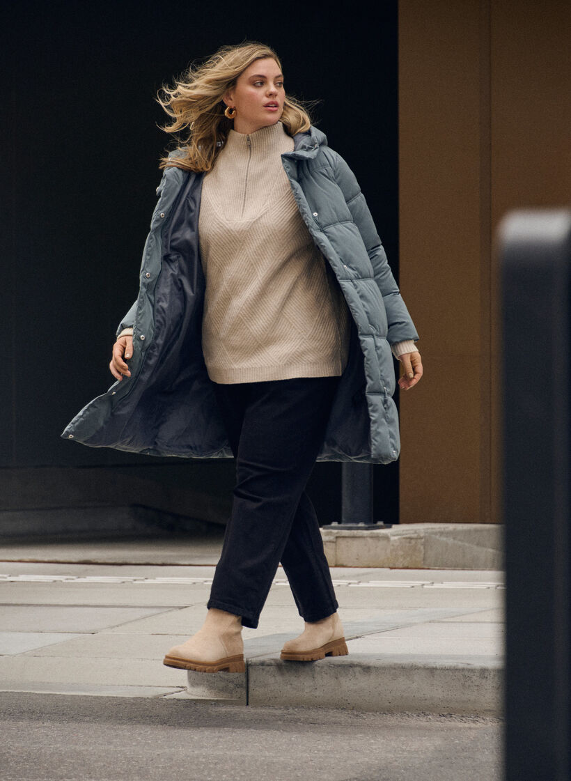 Lang pufferjakke med hætte, Blå, Image