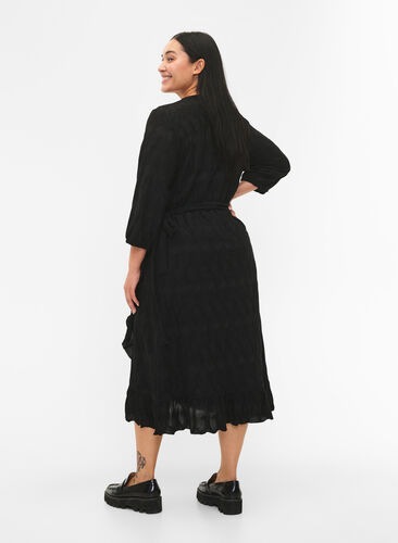 FLASH - Wrap kjole med 3/4 ærmer, Black, Model image number 1
