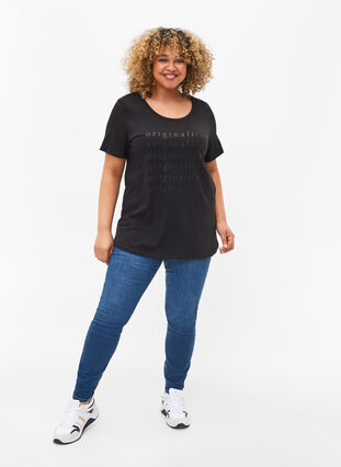 Bomulds t-shirt med tone-i-tone tryk, Black Originality, Model image number 2