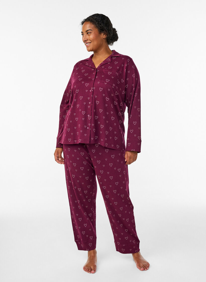 Bomulds pyjamas-skjorte med brystlomme, Mørk Bordeaux, Model