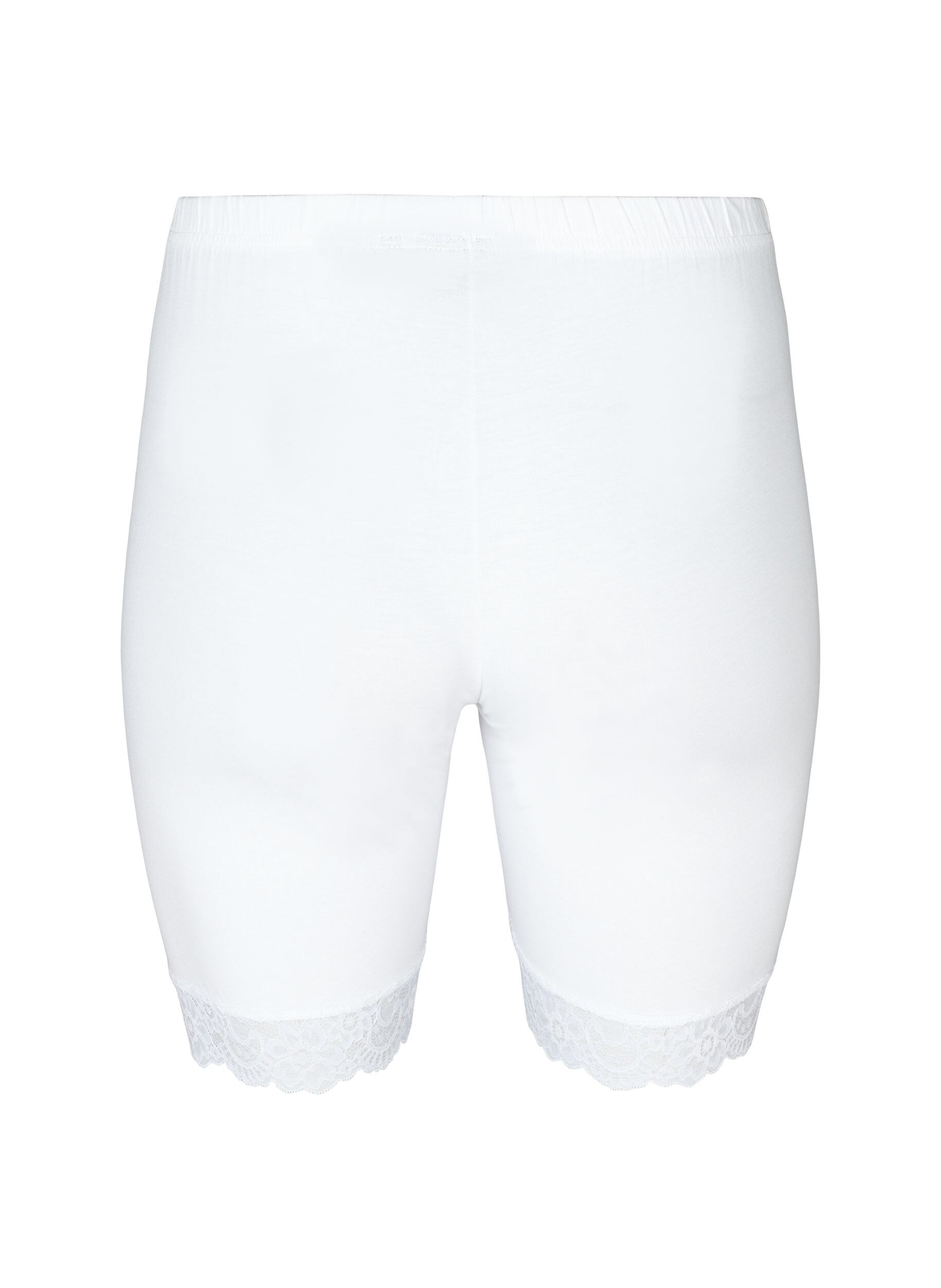 Zizzi Cykelshorts med blondekant, Hvid, Packshot image number 1