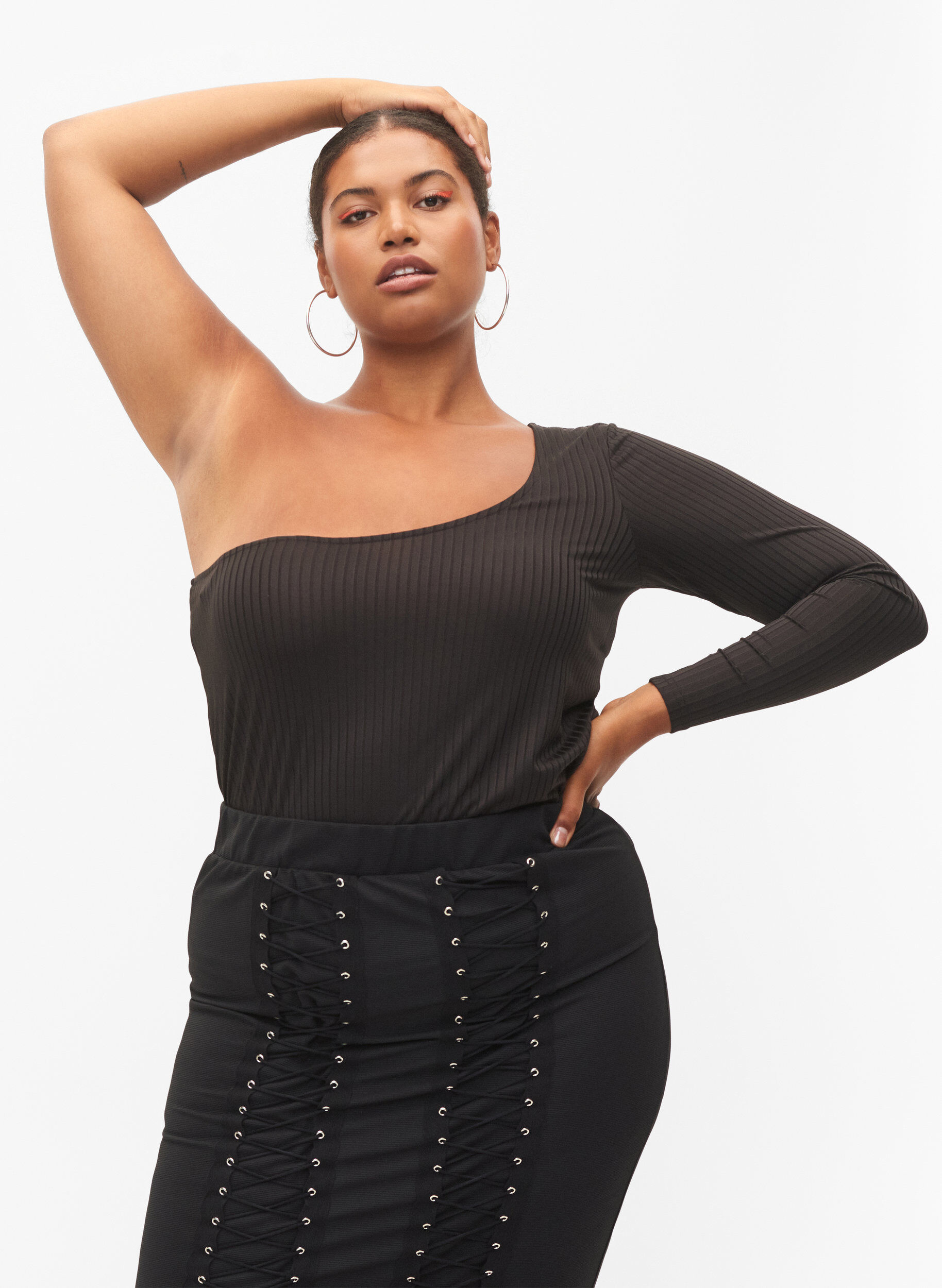 Zizzi One-shoulder bluse , Black, Model image number 0