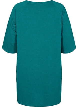 Kampagnevare - Bomulds sweatkjole med lommer og 3/4 ærmer, Teal Green Melange, Packshot image number 1