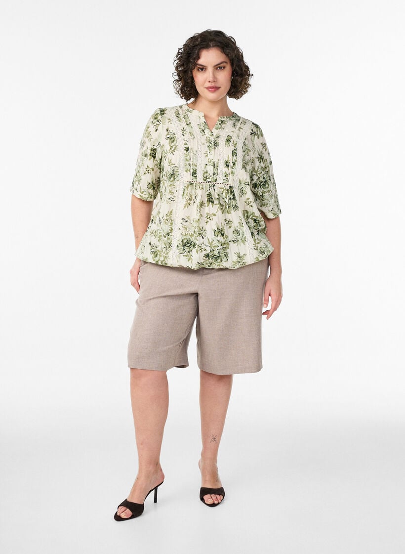 Bluse med print og 1/2 &aelig;rmer, Gr&oslash;n, Model image number 1