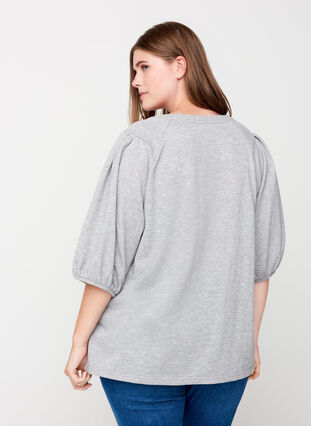 Sweat bluse med pufærmer, Light Grey Melange, Model image number 1