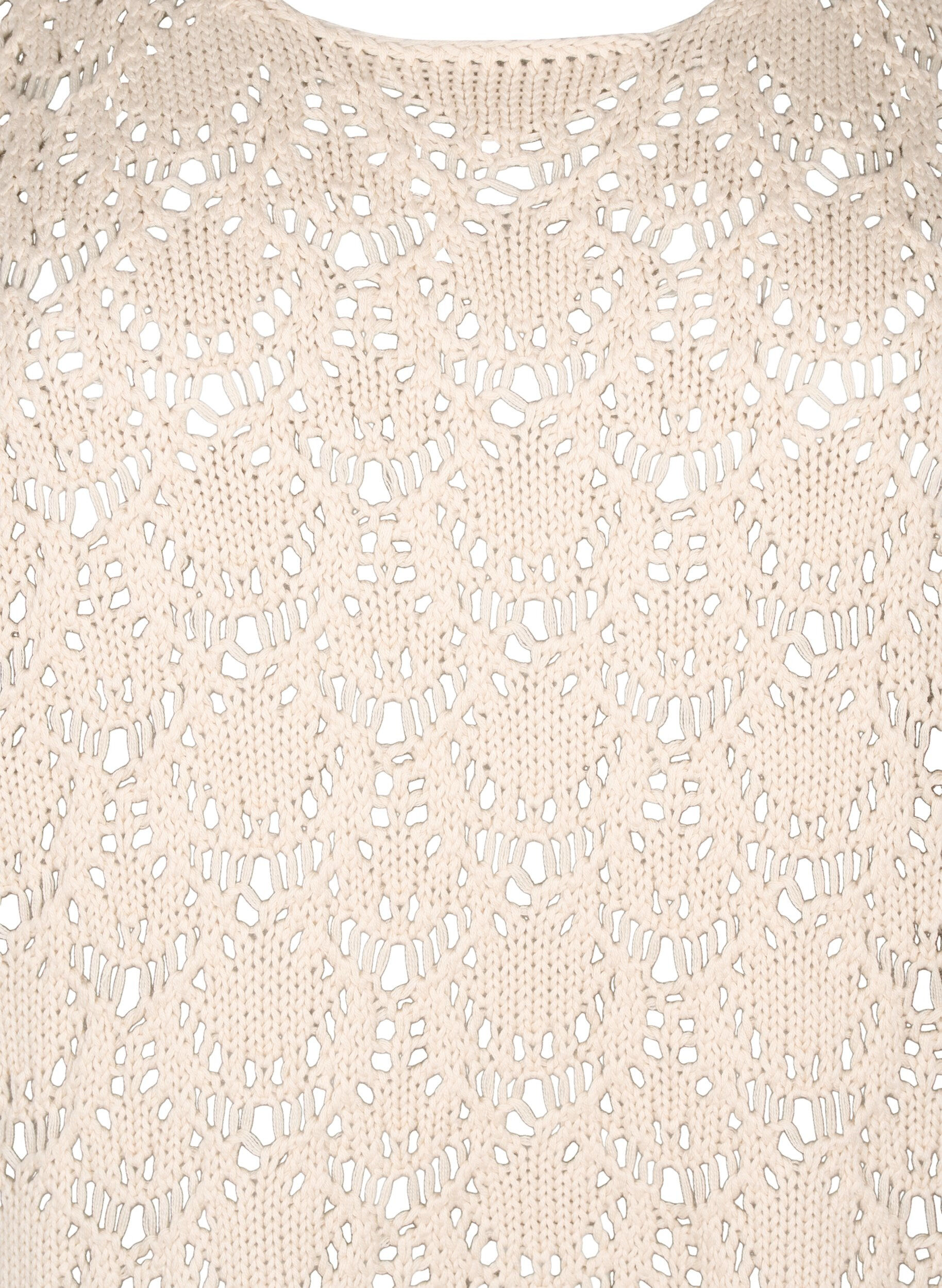 Zizzi Strikbluse med korte flagermus&aelig;rmer, Beige, Packshot image number 2