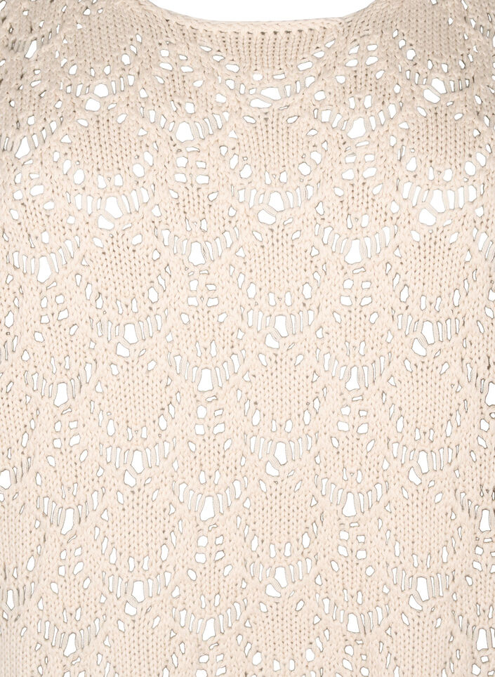 Strikbluse med korte flagermus&aelig;rmer, Beige, Packshot image number 2