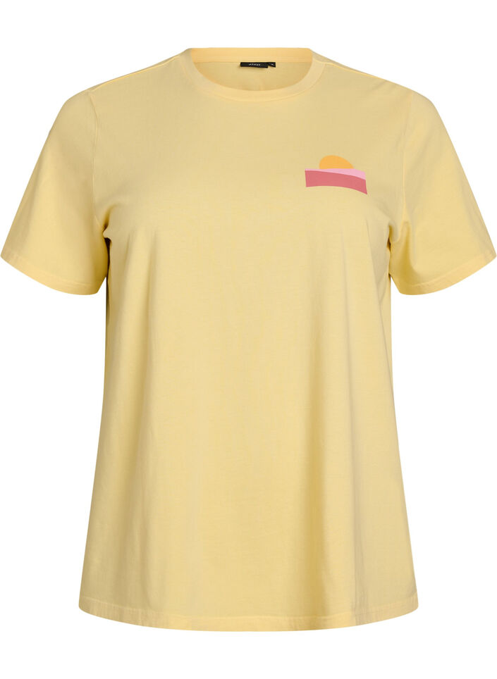 T-shirt i &oslash;kologisk bomuld med rygprint, Gul, Packshot image number 0