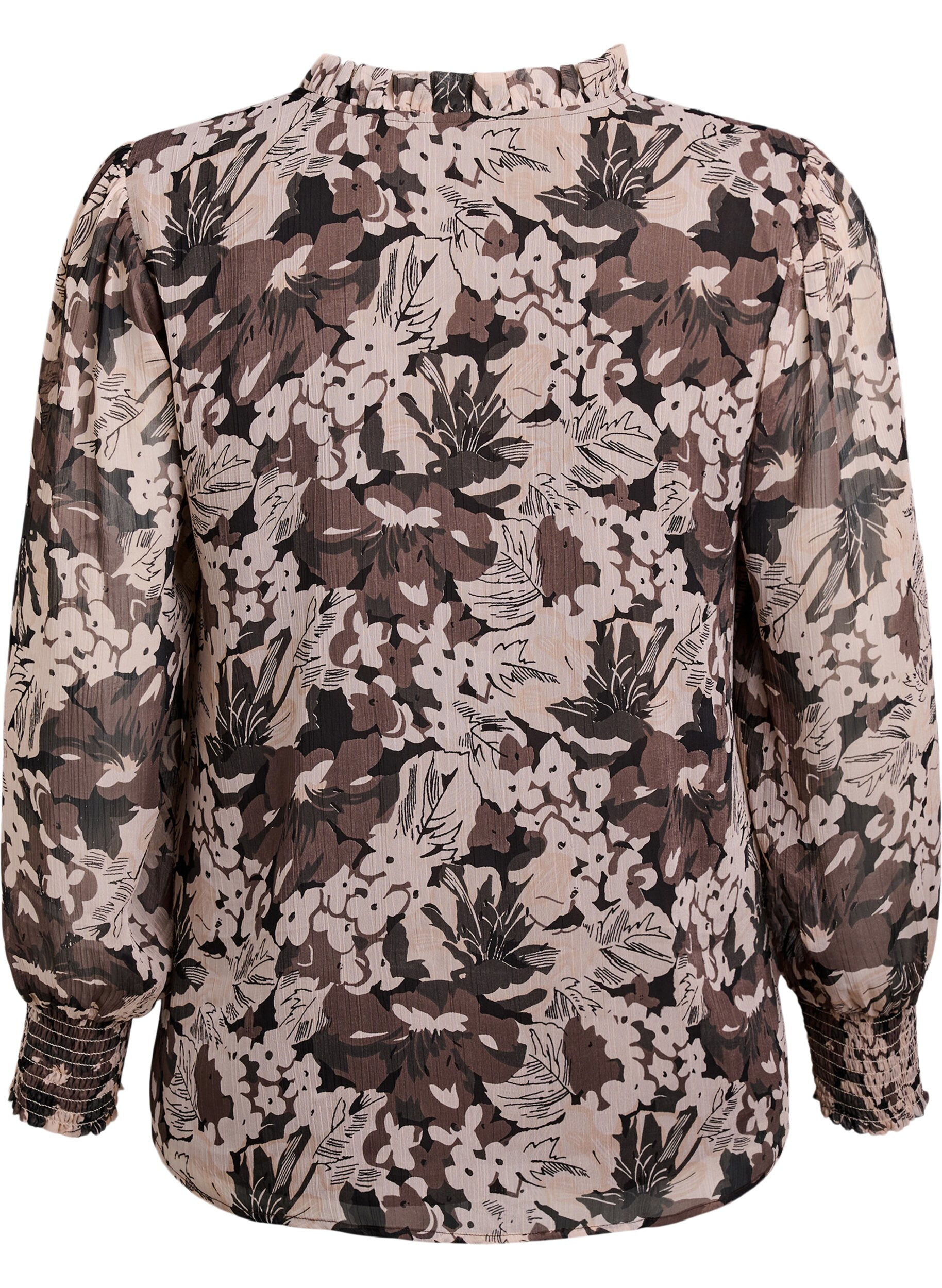 Zizzi Bluse med blomsterprint, Sort, Packshot image number 1