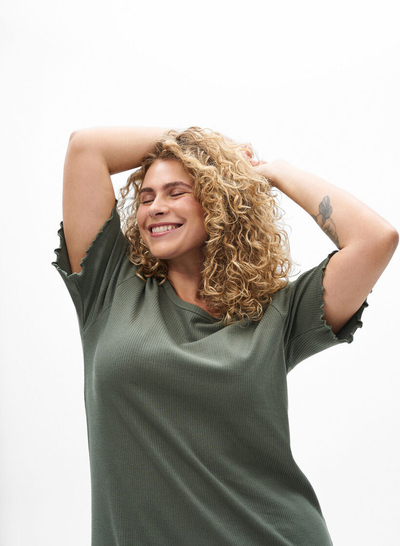 Maxikjole i jersey med korte ærmer, Grøn, Model image number 2