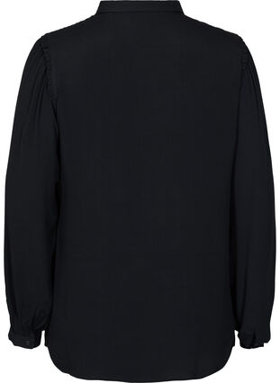 Langærmet viskose skjorte med flæsedetaljer, Black, Packshot image number 1