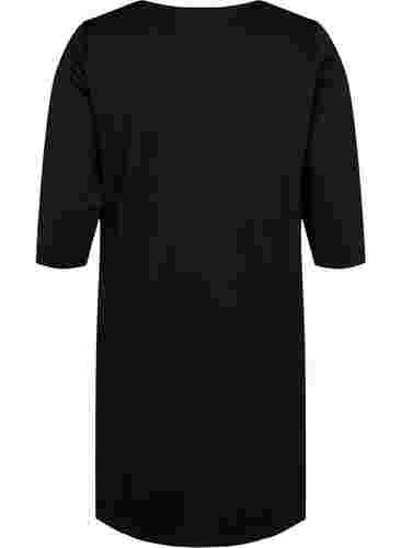 Ensfarvet kjole med v-hals og 3/4 ærmer, Black, Packshot image number 1