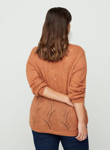 Mønstret strikbluse med uld, Amber Brown MEL, Model image number 1