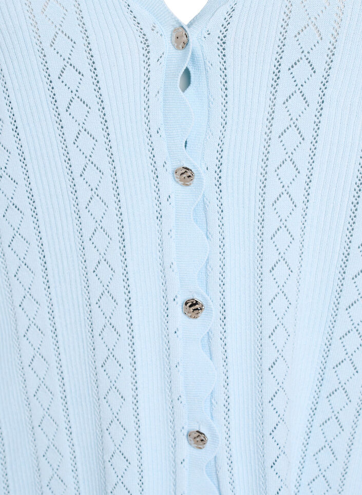 Cardigan med hulm&oslash;nster og b&oslash;lgede kanter, Bl&aring;, Packshot image number 2