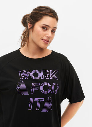 Trænings t-shirt i bomuld med print, Black w. Work For It, Model image number 3