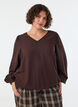 Viskosebluse med V-hals og ballonpasform, Brun, Model image number 0