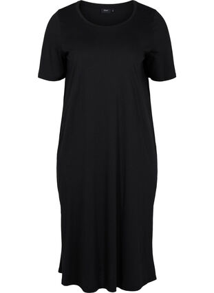 T-shirt kjole i bomuld med slids, Black, Packshot image number 0