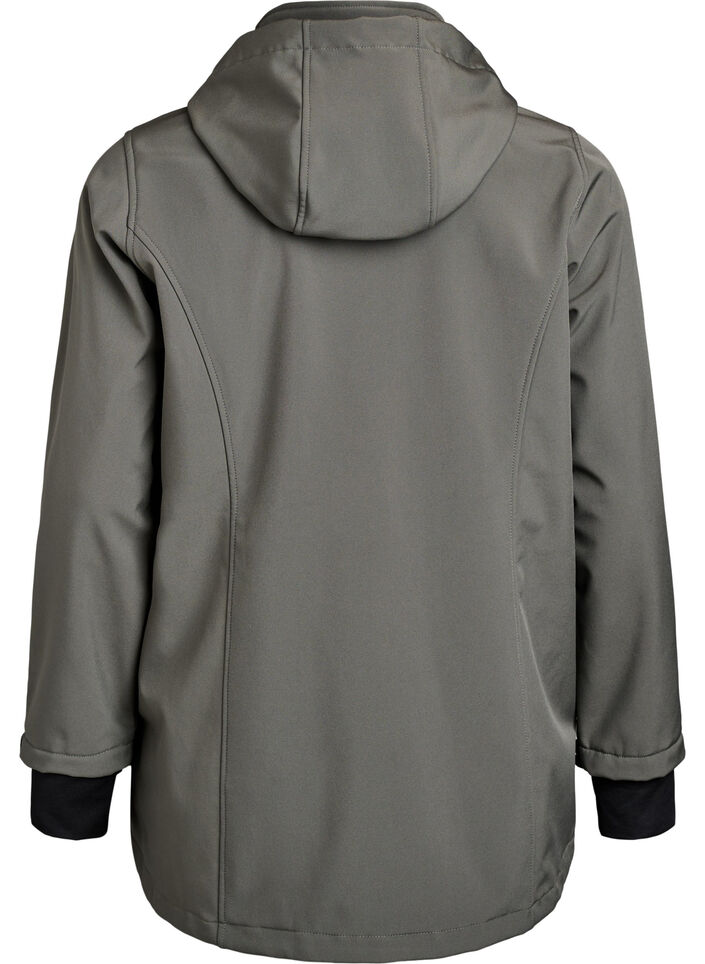 Kort softshell jakke med aftagelig h&aelig;tte, Gr&aring;, Packshot image number 1