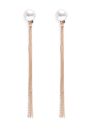 Perle øreringe med kæde, Gold, Packshot image number 0