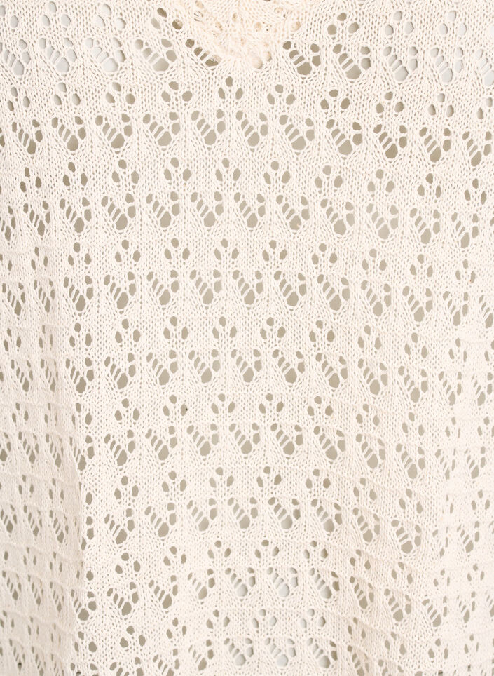 &AElig;rmel&oslash;s bluse med hulm&oslash;nster og V-udsk&aelig;ring, Beige, Packshot image number 2