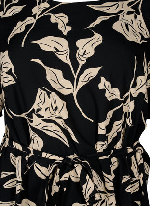 FLASH - Kortærmet kjole med bælte, Black Off White Fl., Packshot image number 2
