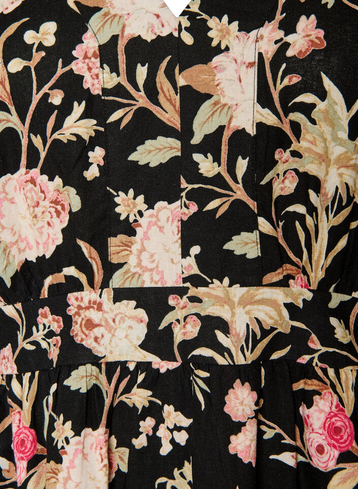 Blomstret kjole i h&oslash;r og viskose med empiresk&aelig;ring, Sort, Packshot image number 2
