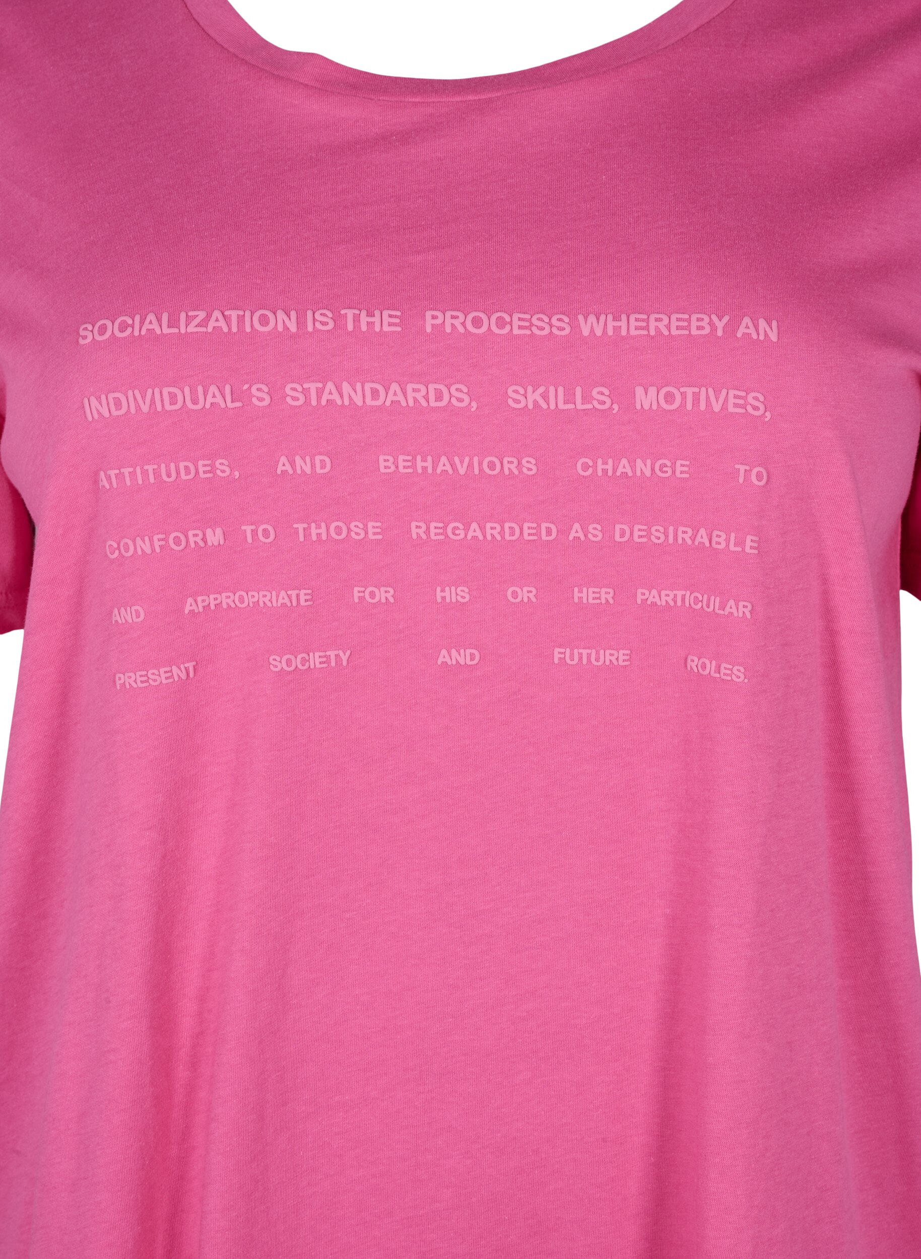 Zizzi T-shirt med tekst motiv, Shocking Pink W.Pink, Packshot image number 2