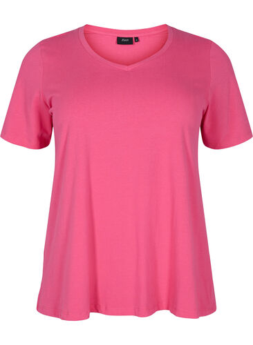 Ensfarvet basis t-shirt i bomuld, Hot Pink, Packshot image number 0