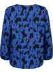 Langærmet bluse med flæser, Black Blue AOP, Packshot image number 1