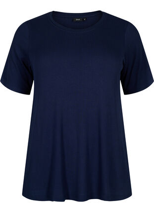 T-shirt i viskose med ribstruktur, Navy Blazer, Packshot image number 0