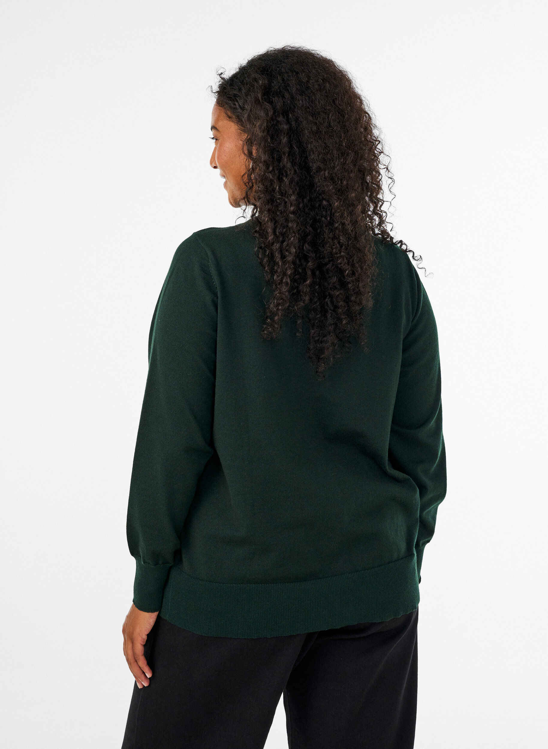 ZizziFinstrikket cardigan med rund hals, Gr&oslash;n, Model image number 2