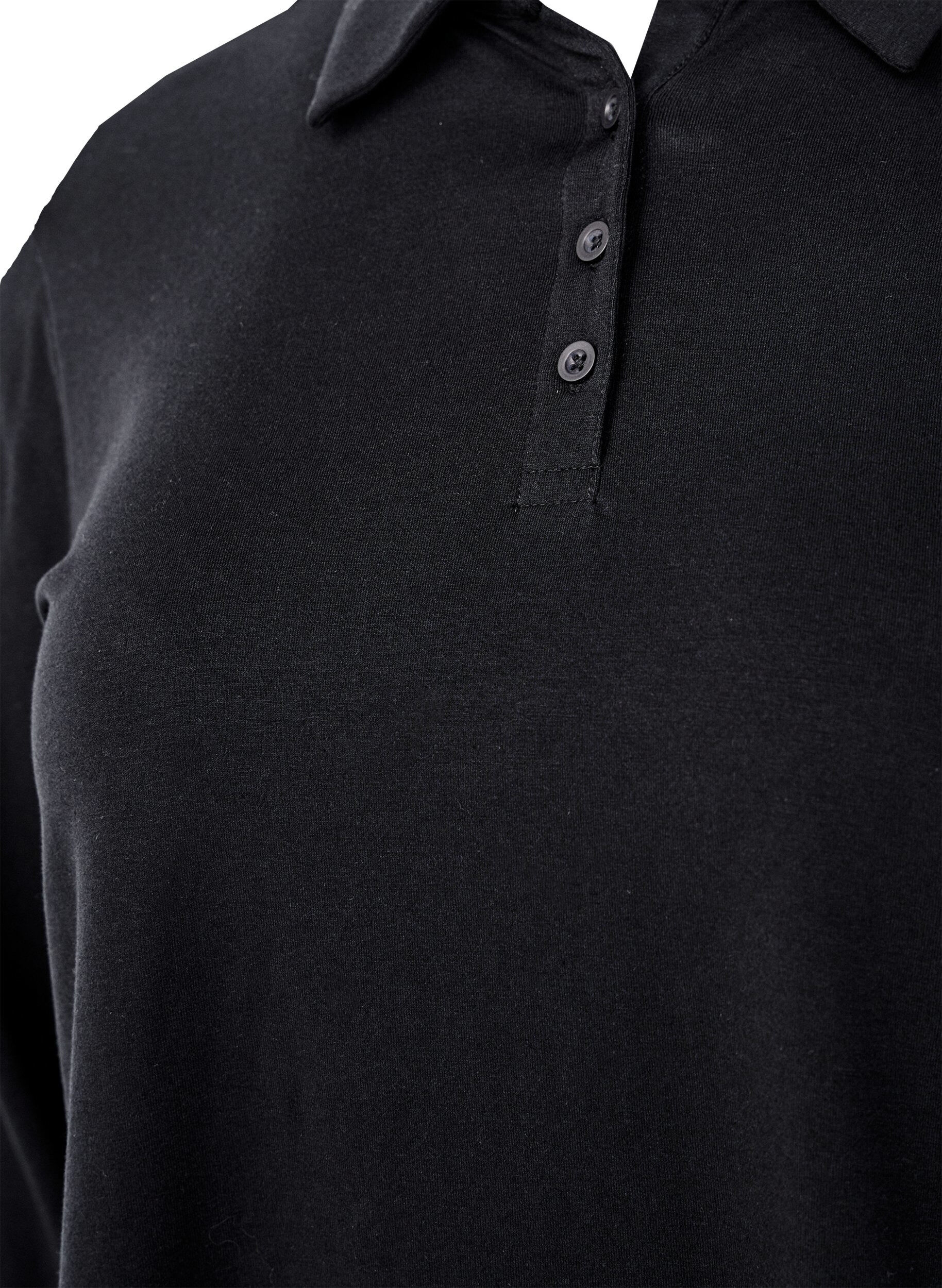 Zizzi Lang&aelig;rmet poloshirt, Sort, Packshot image number 2