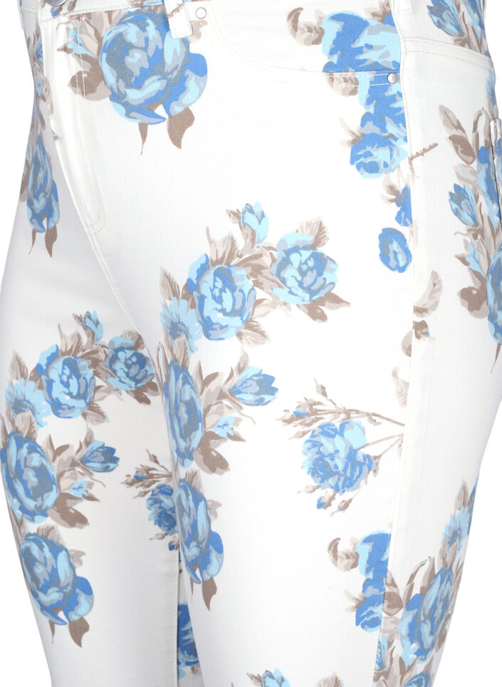 Super slim Amy jeans med blomsterprint, Hvid, Packshot image number 2