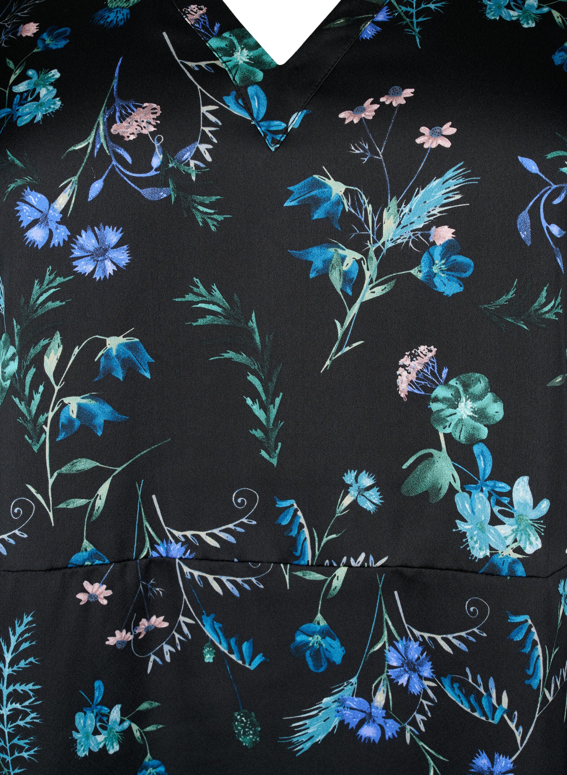 Zizzi Lang&aelig;rmet midikjole med blomsterprint, Blue Flower AOP, Packshot image number 2