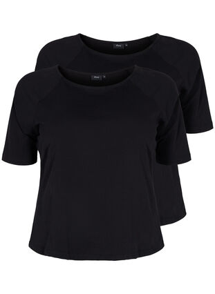 2-pak bomulds t-shirt med 2/4 ærmer, Black, Packshot image number 0
