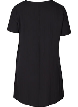 Kortærmet viskose kjole med lommer, Black, Packshot image number 1