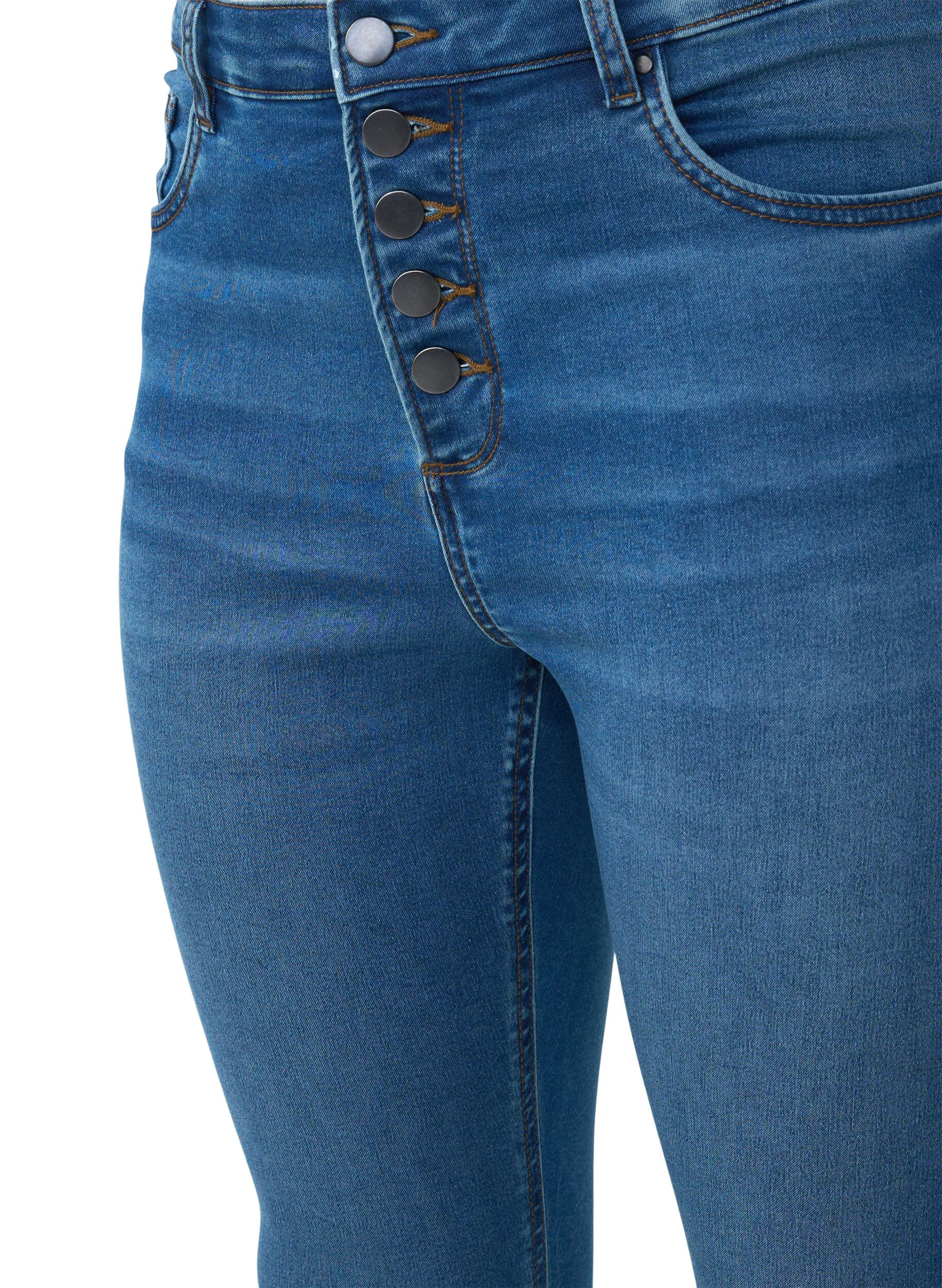 Zizzi H&oslash;jtaljede Amy jeans med knaplukning, Blue Denim, Packshot image number 2