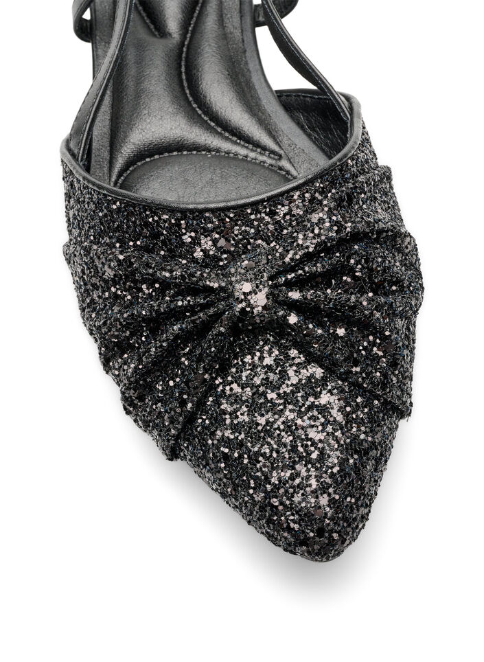 Glitrende slingback med sl&oslash;jfedetalje, Sort, Packshot image number 3