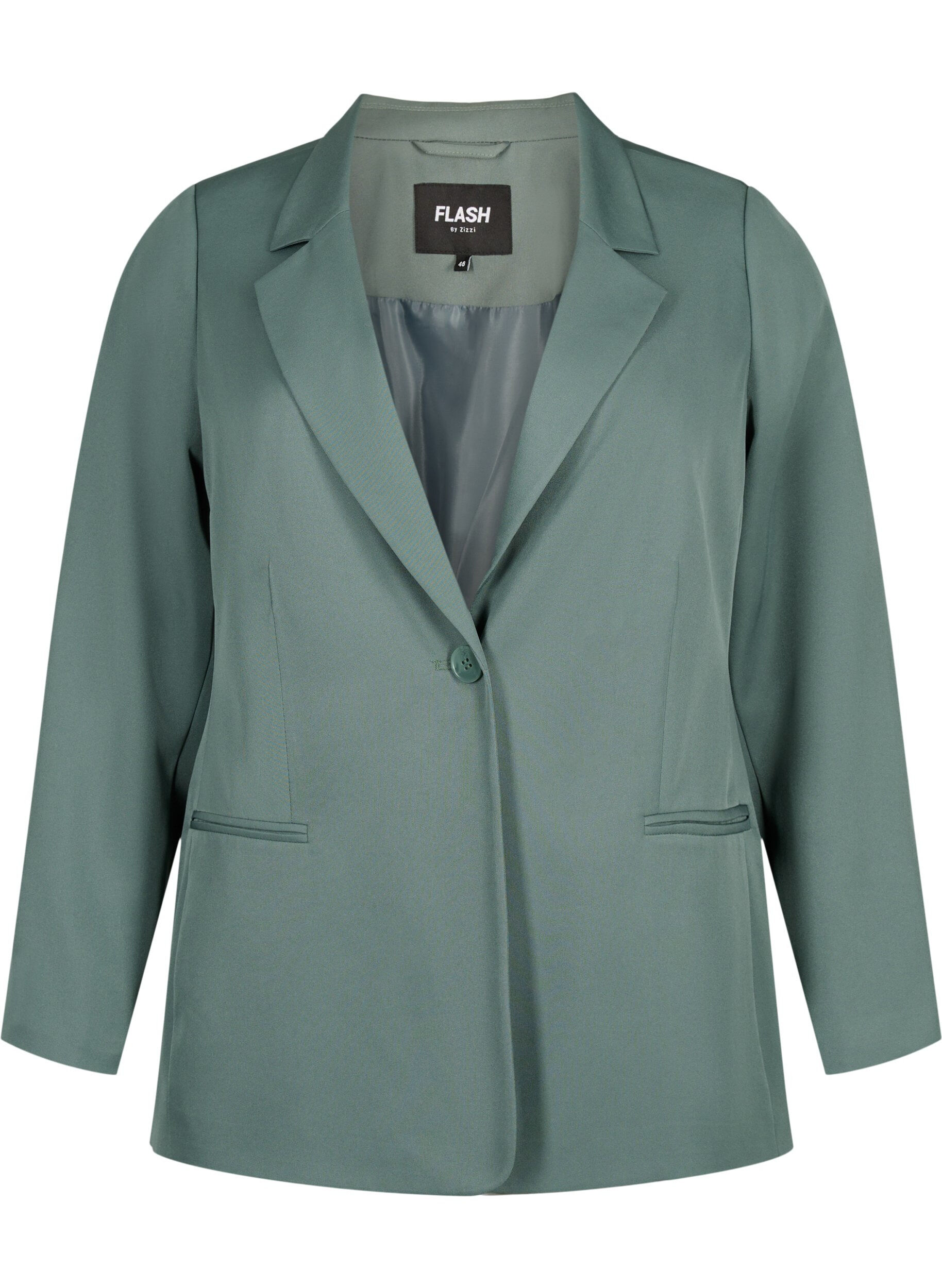 Zizzi FLASH - Enkel blazer med knap, Gr&oslash;n, Packshot image number 0