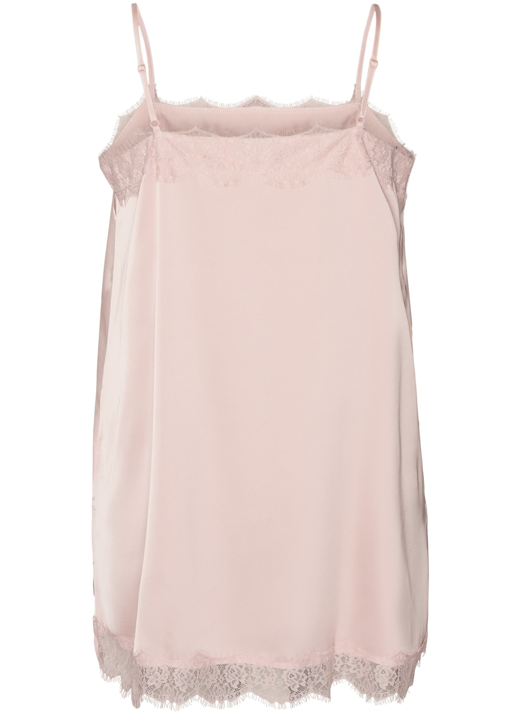 ZizziLang satintop med blondekanter, Lyser&oslash;d, Packshot image number 1