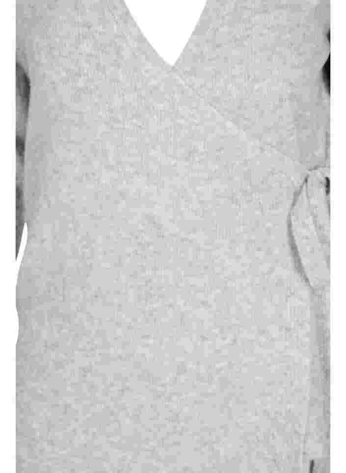 Meleret strik cardigan med wrap, Light Grey Melange, Packshot image number 2