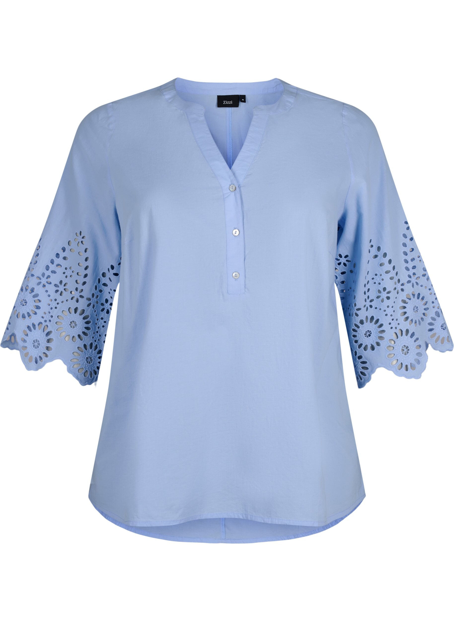 Zizzi Skjortebluse med broderi anglaise og 3/4 &aelig;rmer , Serenity, Packshot image number 0