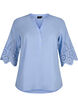 Skjortebluse med broderi anglaise og 3/4 ærmer , Serenity, Packshot image number 0